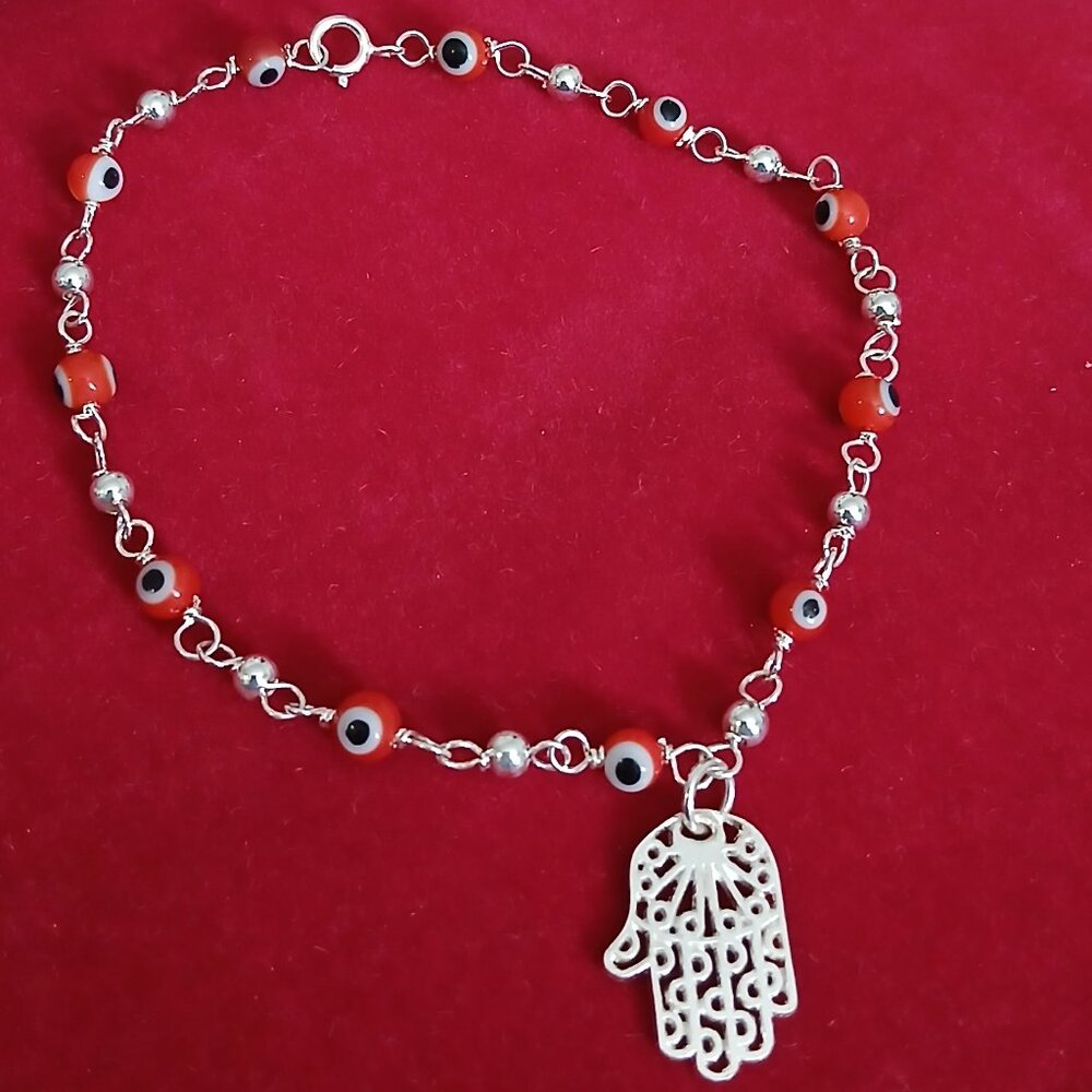 Hamsa Hand of Fatima Bracelet Sterling Silver 925